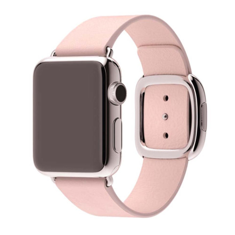 Кожаный ремешок Modern Buckle Leather для Apple Watch 42/44/45mm Silver/Pink sand